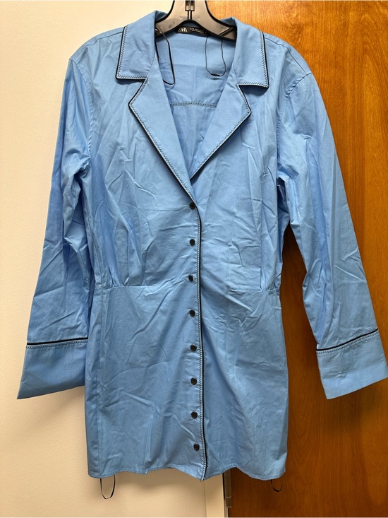 Zara Dresses & Skirts - Zara Sky Blue Notch-Collar Buttoned mini trench dress